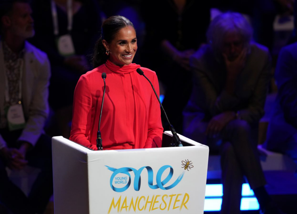 Meghan at a summit in Manchester: It's great to be back in Britain